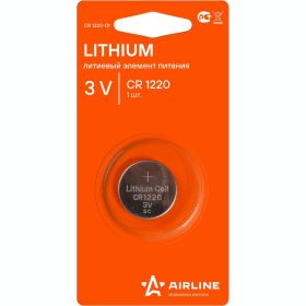 Литиевая батарейка для брелоков и сигнализаций Airline, CR1220 3V 1 шт CR1220-01 (артикул 15983063) – фото 1