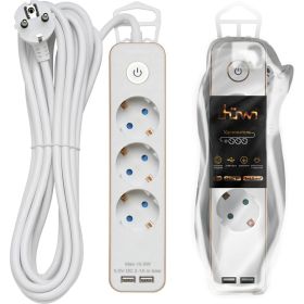 Удлинитель duwi с заз. с выкл. Supraguard, 3 розетки, 5 м, 3680 Вт, 16А, 3x1,5мм2, 2 USB, GOLD, 32067 8 (артикул 16381742) – фото 1