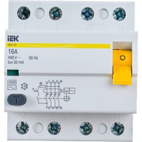 Выключатель дифференциального тока IEK 4п 16A 30mA тип AC ВД1-63 ИЭК MDV10-4-016-030 (артикул 15164458) – фото 1