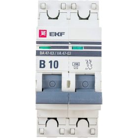Автоматический выключатель EKF PROxima ВА 47-63, 2P, 10А, 4,5kA, SQ mcb4763-2-10B-pro (артикул 16126534) – фото 1