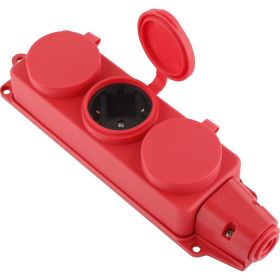 Каучуковая колодка duwi с крышкой с заземлением 3 гнезда 16A IP44 красная 27466 7 (артикул 19992382) – фото 1