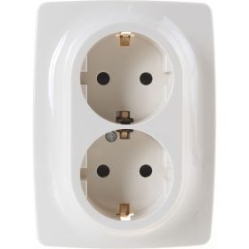 Розетка ЭРА 12-2008-02 2X2P E Schuko со шторками , 16А-250В, б.л., 12, слоновая кость Б0038813 (артикул 15980980) – фото 1