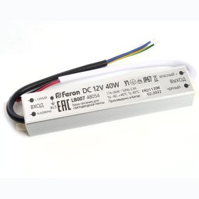 Электронный трансформатор для светодиодной ленты FERON 40W 12V IP67 (драйвер), LB007, 48054 (артикул 21713446) – фото 1