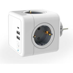 Разветвитель ROCKETSOCKET Cube Original 4 Euro 16A, 3 USB 2A+C с блоком 5В/3.0А цвет серый GN1205 (артикул 24499461) – фото 1