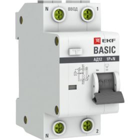 Дифференциальный автомат EKF Basic АД-12, 1P+N, 40А, 30мА, тип АС, характеристика C, электронный, 4,5кА, SQ DA12-40-30-bas (артикул 16040544) – фото 1