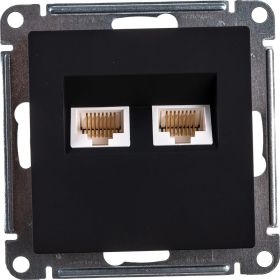 Двойная компьютерная розетка Schneider Electric ATLASDESIGN RJ45+RJ45, категория 5E, КАРБОН ATN001085 (артикул 16314352) – фото 1