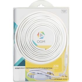 Комплект светодиодной ленты OGM 220В, 6Вт/м, smd2835, 60д/м, IP44, 600Лм/м, подложка10мм, 5м, т/б SL-58 (артикул 20394118) – фото 1
