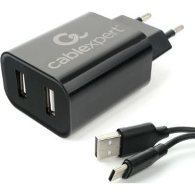 Адаптер питания Cablexpert USB 2 порта, 2.4A, черный + кабель 1м Type-C MP3A-PC-37 (артикул 19968268) – фото 1