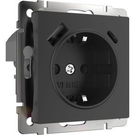 Розетка с заземлением и шторками и USB тип A+C WERKEL W1171708 черный a056275 (артикул 20216710) – фото 1