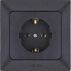 Розетка NE-AD с заземлением, керамика, 16А, 250В, Aras, Черный, 93-124-08-P (артикул 20263288) – фото 1