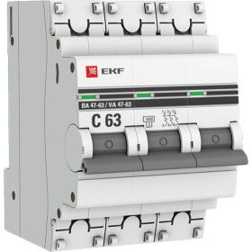 Автоматический выключатель EKF ВА47-63 3P 20А (С) 4.5кА PROxima mcb4763-3-20C-pro (артикул 15777956) – фото 1