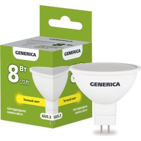 Светодиодная лампа GENERICA MR16 софит 8Вт 230В 3000К GU5.3 LL-MR16-08-230-30-GU5-G (артикул 25128243) – фото 1