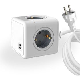 Удлинитель ROCKETSOCKET Cube Extended 4 Euro 16A, 2 USB A с блоком 5В/2.1А, кабель 1,5 м цвет серый GNS1404 (артикул 24499491) – фото 1