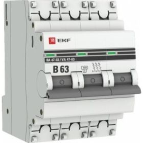 Автоматический выключатель EKF 3P 63А В 4,5kA ВА 47-63 PROxima SQ mcb4763-3-63B-pro (артикул 16040678) – фото 1