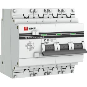 Дифференциальный автомат EKF PROxima АД-32 3P DA32-6-16-30-4P-a-pro (артикул 17514684) – фото 1