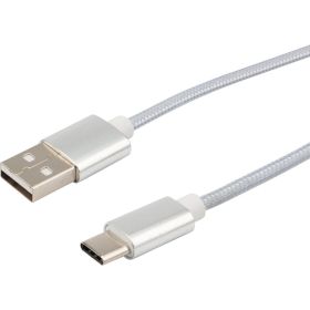 Кабель USB Type-C - USB REXANT 2,4A серебристая нейлоновая оплетка 1 м 18-1884 (артикул 21956014) – фото 1