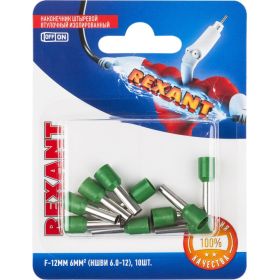 Штыревой втулочный изолированный наконечник REXANT F-12 мм 6 мм2, НШВи 6.0-12 зеленый 10 шт 06-0409-A (артикул 21038632) – фото 1