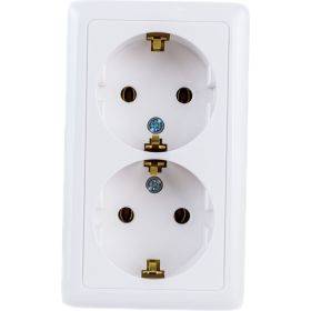 Двойная розетка Schneider Electric ХИТ, О/У, с заземлением, без шторок, белый RA16-238I-B (артикул 16314096) – фото 1