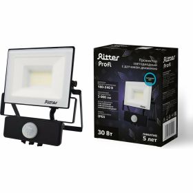 Светодиодный прожектор RITTER серия PROFI 230В 30 Вт 6500К 3000Лм IP65 черный с датчиком движения 53421 5 (артикул 23833983) – фото 1