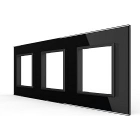 Рамка для розетки LIVOLO 3 поста, цвет черный, стекло BB-C7-SR/SR/SR-12 (артикул 20199316) – фото 1