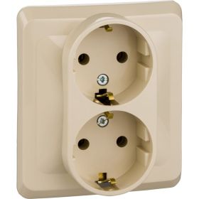 Двухместная розетка Schneider Electric СП Этюд 16А с заземлением, кремовый PC16-007K (артикул 15873887) – фото 1