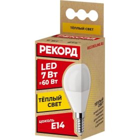 Светодиодная лампа РЕКОРД LED P45 7W Е14 3000К 23883 (артикул 16219913) – фото 1