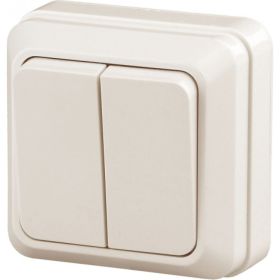 Двухклавишный выключатель Intro Quadro 2-104-02 10А-250В, IP20, открытая установка, слоновая кость, Б0053759 (артикул 20771997) – фото 1