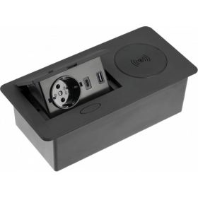 Выдвижной блок розеток GTV выдвижная розетка на 1 EURO розетку и 2 USB-A+C, беспроводная зарядка, черный, AE-PB1SAVAP-20 (артикул 23273727) – фото 1