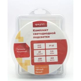 Комплект светодиодной ленты Apeyron 12В, 4,8Вт/м, smd 3528, 60 д/м, IP65, 2.5 м, коннектор, БП, т.б. 10-21 (артикул 15845612) – фото 1