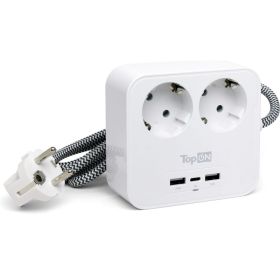 Сетевой фильтр TopOn на 2 розетки с 2 USB-A и USB-C, 4000W, 1.5 м Белый TOP-PWS2 (артикул 23111061) – фото 1