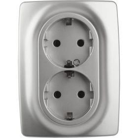 Розетка ЭРА 12-2106-03 2X2P+E Schuko, 16A-250В, IP20, алюминий Б0031230 (артикул 15840960) – фото 1