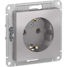Механизм розетки Schneider Electric 1-м СП ATLAS DESIGN с заземлением 16А алюминий ATN000343 (артикул 15873934) – фото 1