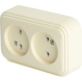 2-местная розетка STEKKER без заземляющего контакта, 250В, 16А, IP20, PST16-30-20 (RA 16-237-БЖ), слоновая кость 49057 (артикул 24459357) – фото 1
