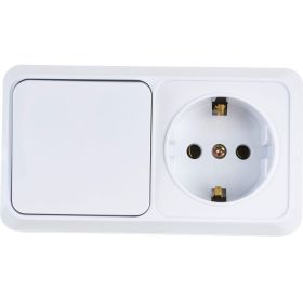 Блок: розетка с выключателем Intro Quadro 2-701-01 горизонтальный 16А-250В, IP20, открытая установка, белый, Б0053864 (артикул 20772285) – фото 1