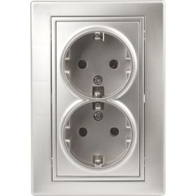 Двойная розетка Intro Plano с заземлением 2x2P+E Schuko, 16А-250В, IP20, СУ, алюминий, Б0053917 (артикул 20772903) – фото 1