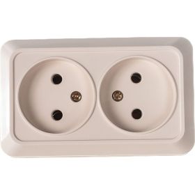 Розетка Intro Quadro двойная без заземления 2x2P, 16А-250В, IP20, открытая установка, слоновая кость, Б0053794 (артикул 20772267) – фото 1