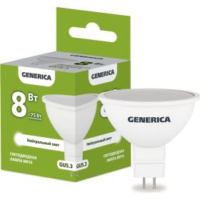 Светодиодная лампа GENERICA MR16 софит 8Вт 230В 4000К GU5.3 LL-MR16-08-230-40-GU5-G (артикул 25127961) – фото 1