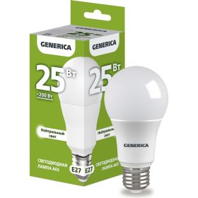 Светодиодная лампа GENERICA A65 груша 25Вт 230В 4000К E27 LL-A65-25-230-40-E27-G (артикул 25127955) – фото 1