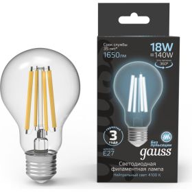 Лампа Gauss Filament А60 18W 1650lm 4100К Е27 LED 1/10/40 102902218 (артикул 23563461) – фото 1
