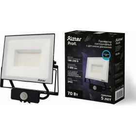 Светодиодный прожектор RITTER серия PROFI 230В 70 Вт 6500К 7000Лм IP65 черный с датчиком движения 53423 9 (артикул 23833995) – фото 1