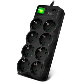 Фильтр SVEN SF-08E-16 3,0 м (8 розеток с защитными шторками,16А) черный, цветная коробка SV-021610 (артикул 25955063) – фото 1
