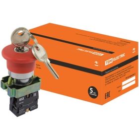 Кнопка TDM BS142, Грибок, с ключом, красный, d22мм, 230В, 1р SQ0704-0023 (артикул 16060921) – фото 1