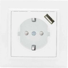 1-местная розетка EKF СП с/з Минск 16А белая с защитными шторками с USB 1А SQERR16-028-100-USB (артикул 16059152) – фото 1