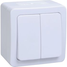 Двухклавишный выключатель IEK ВС20-2-0-ГПБ, открытой установки, IP54, цвет клавиши белый, ГЕРМЕС PLUS EVMP20-K01-10-54-EC (артикул 16302222) – фото 1