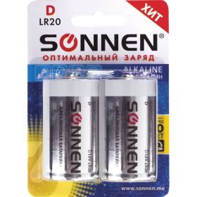 Батарейки SONNEN Alkaline, D алкалиновые, 2 шт., в блистере, 451091 (артикул 15895522) – фото 1