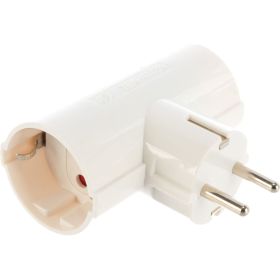Адаптер Т-образный, два гнезда, 16A, с заземлением, белый Electraline 55071 (артикул 15480172) – фото 1