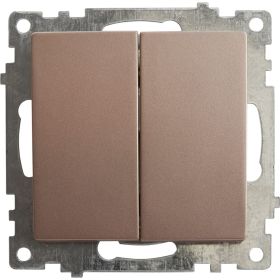 2-клавишный выключатель STEKKER (механизм), GLS10-7104-02, 250V, 10А, серия Катрин, шампань 39592 (артикул 21230176) – фото 1