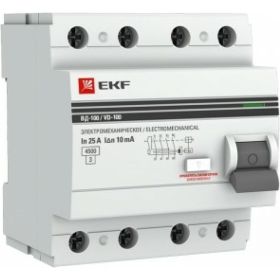Устройство защитного отключения EKF ВД-100, 4P, 25А/30мА, PROxima elcb-4-25-30-em-pro (артикул 16141320) – фото 1
