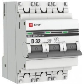 Автоматический выключатель EKF 3P 32А D 4,5kA ВА 47-63 PROxima SQmcb4763-3-32D-pro (артикул 16040607) – фото 1