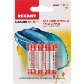 Алкалиновая батарейка REXANT AAA, LR03 4 шт 30-1012 (артикул 20900145) – фото 1